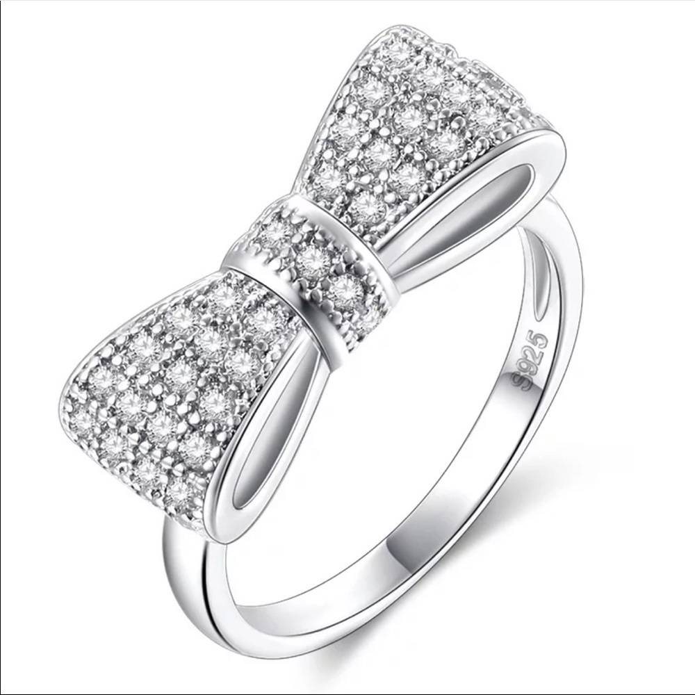 New Women’s 925 Silver Beautiful Bow Engagement Party Diamond Ring - Picture 4 of 4